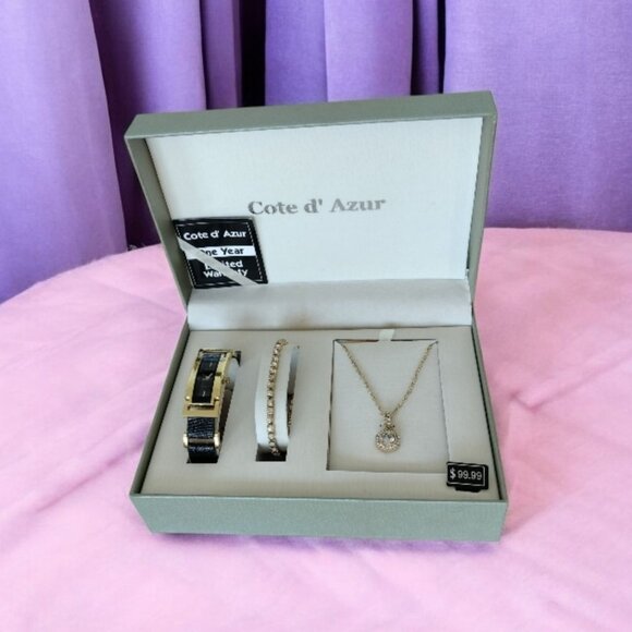 Cote D Azur Jewelry Set Watch Bracelet Necklace Gift Box Womens Career Accessory - Picture 12 of 16